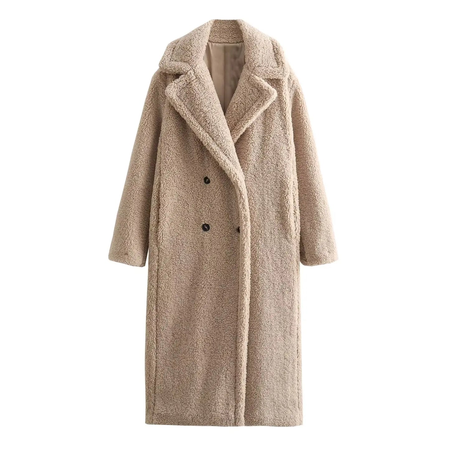 TRAFZA Women's Vintage Wool Blend Long Coat Lapel