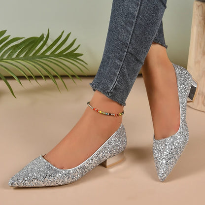 Women’s Shiny Silver Sequin Heels