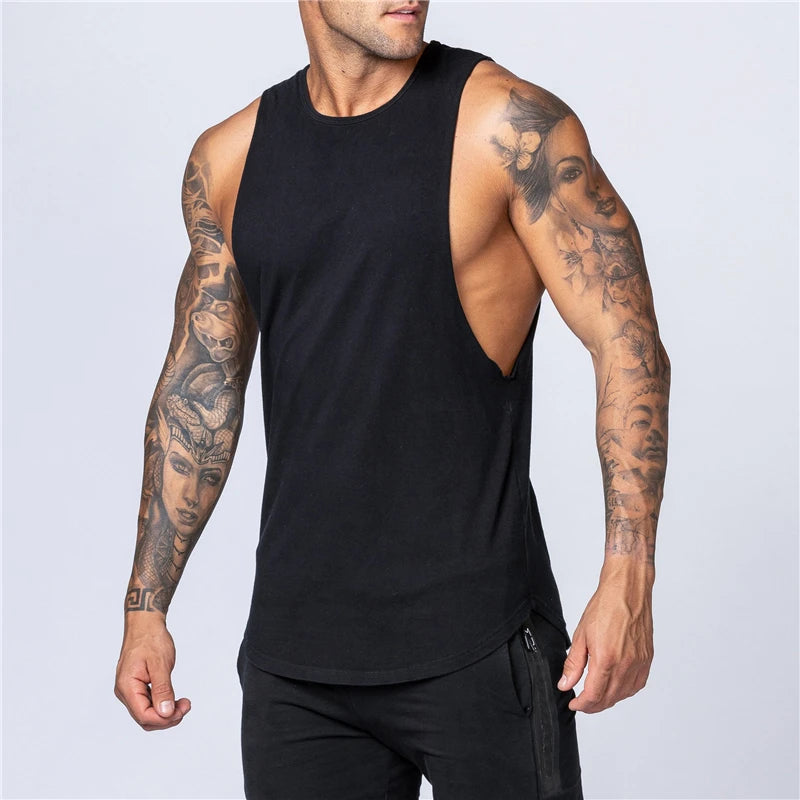 Men's Cotton Sleeveless Gym Tank Top - Various Colors