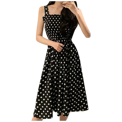 Casual Sleeveless Loose Polka Dot Shoulder Dresses for Women