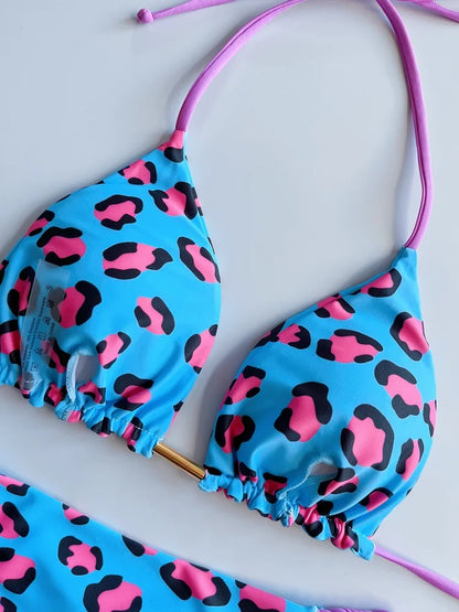 Leopard Print Brazilian Bikini with Braided Rope for Women