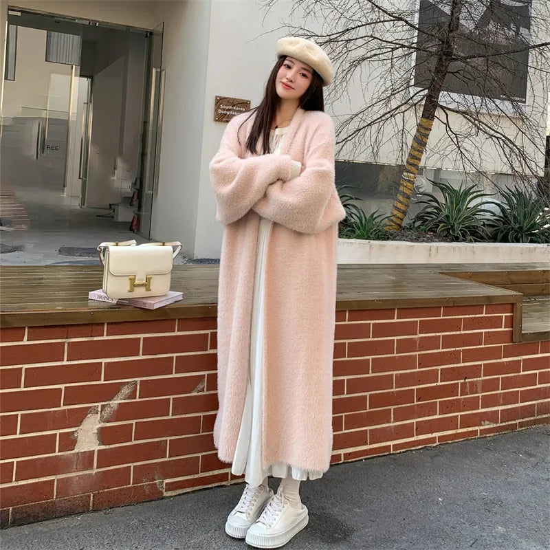 Women's Loose Knee-Length Thick Faux Mink Fleece Coat