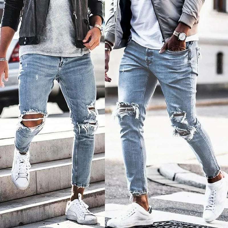 Men's Slim Fit Distressed Denim Stretch Pants