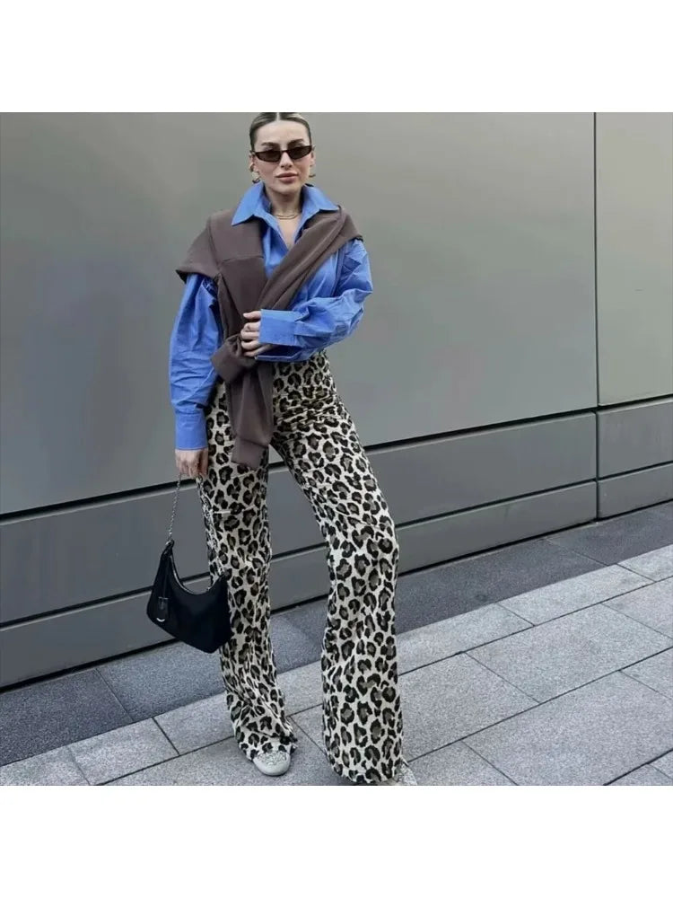 Animal Print Straight Leg Trousers for Women – Slim Fit Casual Style Pants