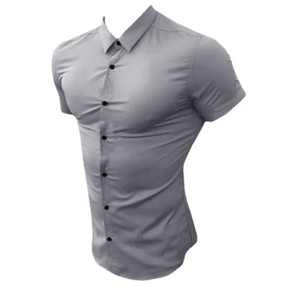 Men's Slim Fit Short Sleeve Lapel Shirt – Lightweight & Stretchy