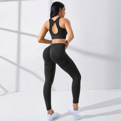 Womens Two-Piece Seamless High-Stretch Workout Outfit Set