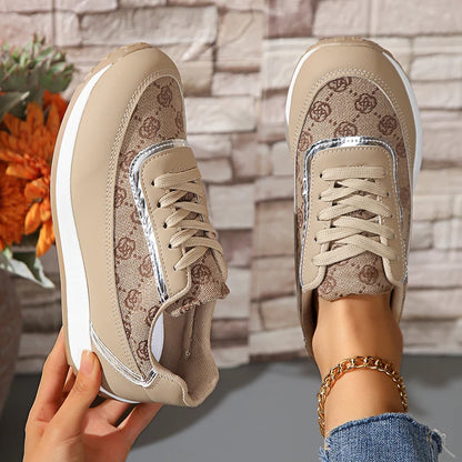 Women's Casual Lace-Up Walking Sneakers – Comfortable and Versatile Flat Design