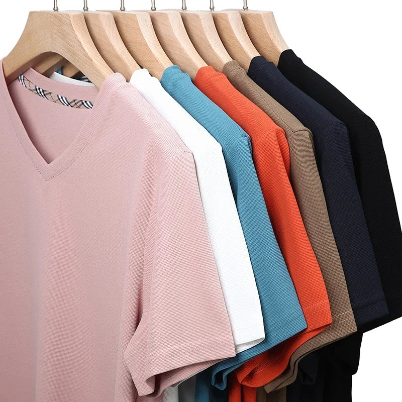 Men's Short-Sleeve V-Neck Waffle T-Shirt - Various Colors