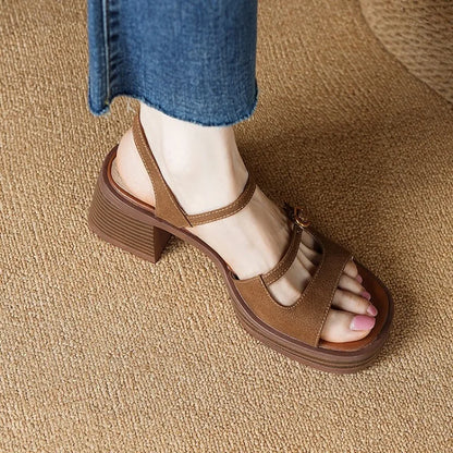 Handmade Vintage Square Toe Tuck Strap Sandals for Women