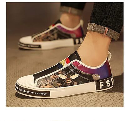 Men's Faux Leather Casual Trendy Printed Slip-On Sneakers