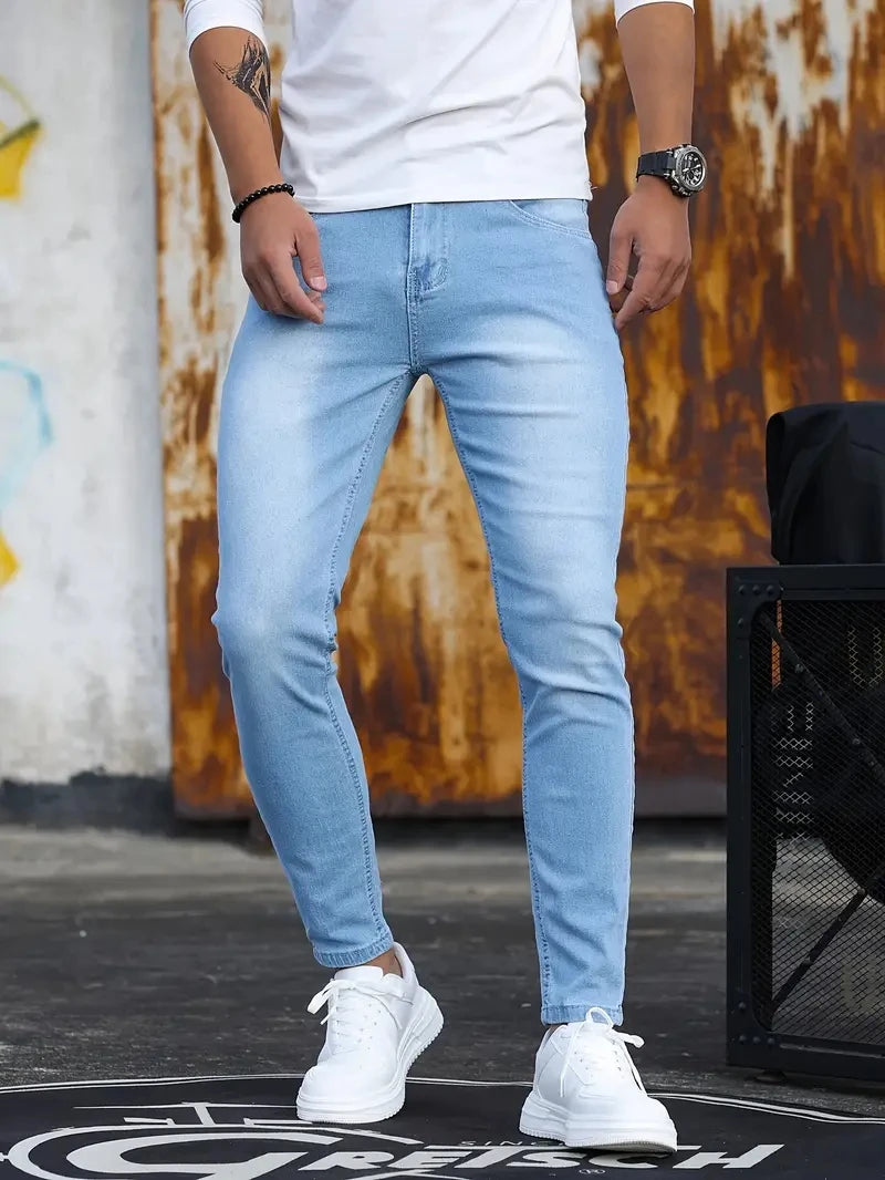 Men's Retro Washed Stretch Slim Fit Zipper Jeans-Various Colors