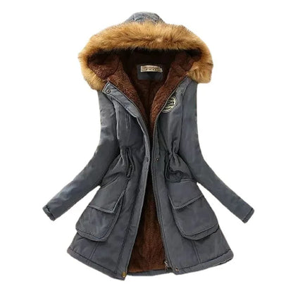 Women's Cotton Padded Hooded Parka Jacket with Embroidery - Various Colors