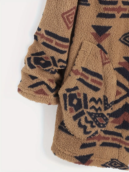 Women's Ultra-Fine Austrian Plush Coat with Aztec National Print