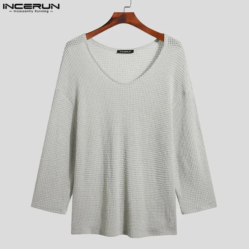 INCERUN Men's V-Neck Sweater with Mesh Design - Various Colors