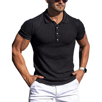 Men's Solid Stripe Short Sleeve Polo Shirt with Stretch - Various Colors