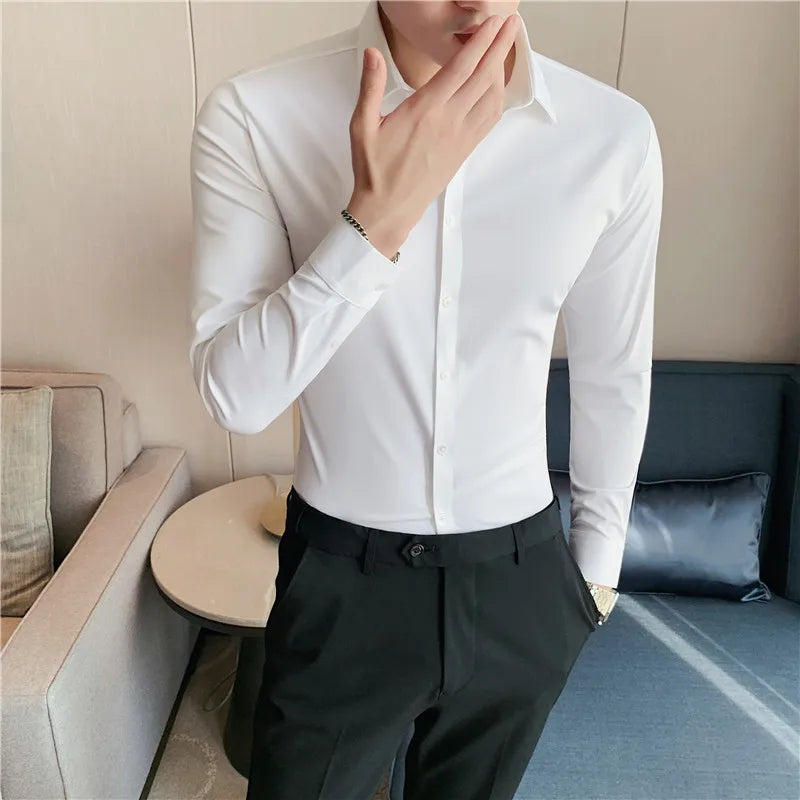 Men's Long Sleeve High Elasticity Seamless Slim Casual Luxury Shirt