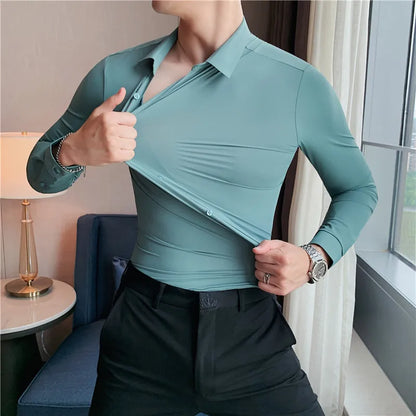 Men's Long Sleeve High Elasticity Seamless Slim Casual Luxury Shirt