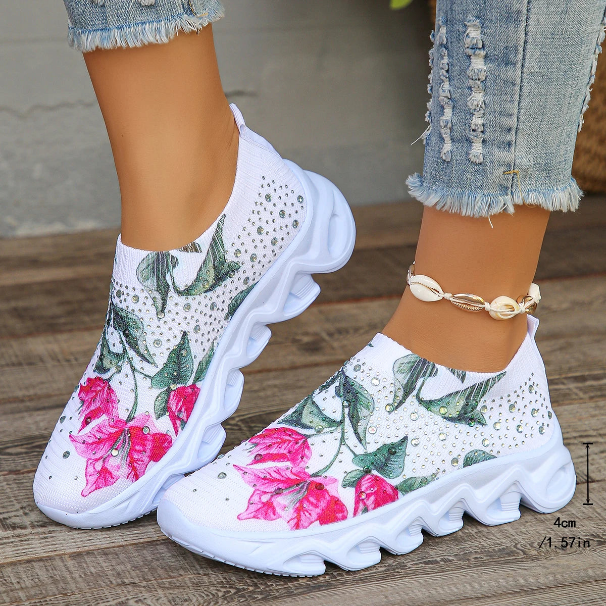 Crystal Floral Women's Lightweight Breathable Knit Sneakers