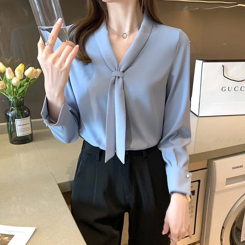 Women's Long Sleeve Chiffon Blouse Shirt - Various Colors