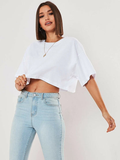 Cotton Loose Fit Short Sleeve Crop Top for Women - Various Colors