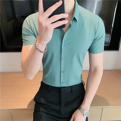 Slim-Fit Seamless Short Sleeve Shirts for Men - High Elasticity Casual Wear