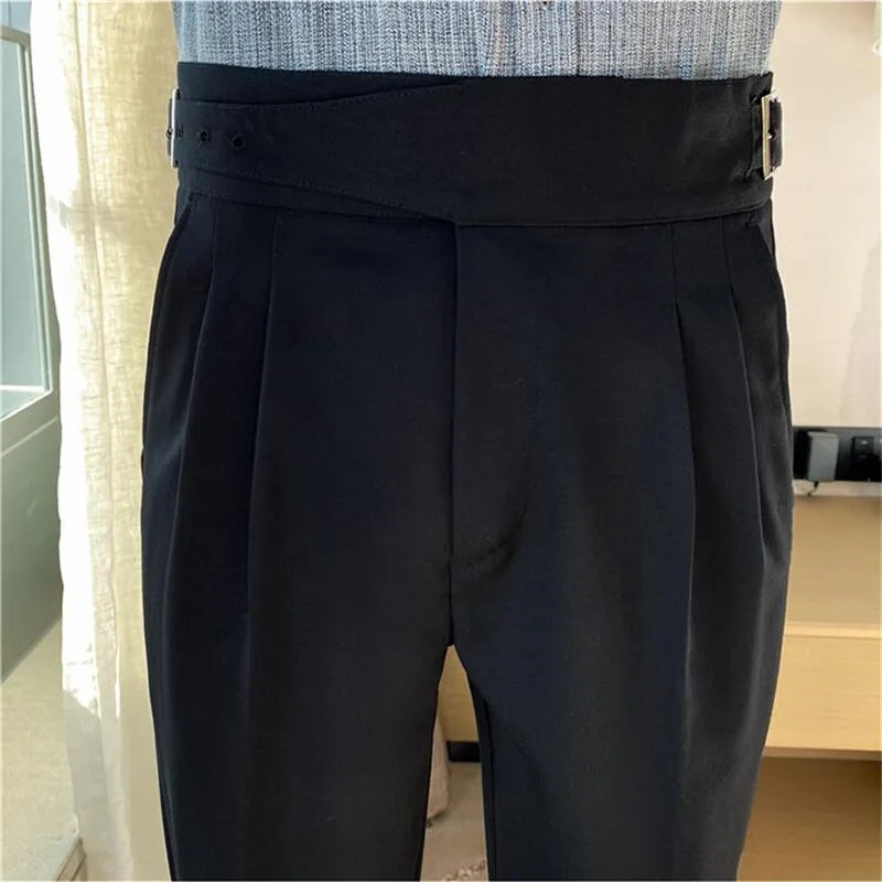 Men's High-Waisted Casual Dress Pants with Belt - Various Colors