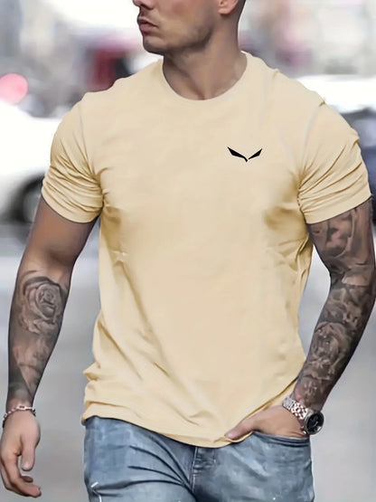 Men's Casual Short Sleeve T-Shirt - Cotton Bird Print, Slim Fit, Loose Size, Round Neck