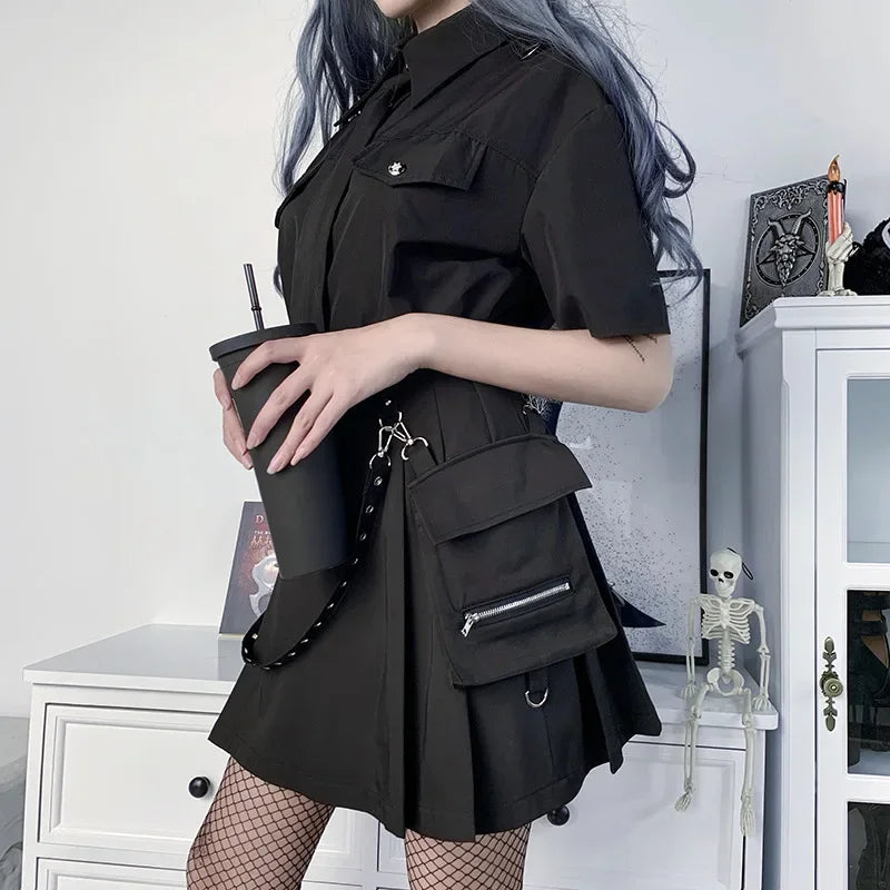 High Waist Black Mini Skirt for Women - Patchwork Bandage Design