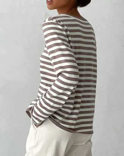 Women's Knitted Stripe Sweater - Loose Fit, Long Sleeve - Various Colors