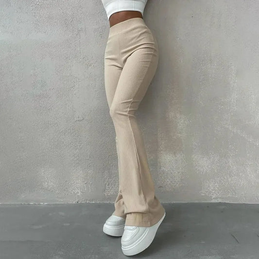 Womens High-Waisted Embossed Elastic Hip-Wrap Trousers