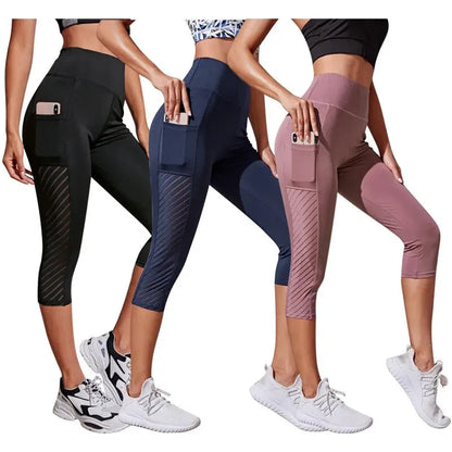 High-Waisted Hip-Lifting Slimming Yoga Crop Pants with Panel Pocket Design