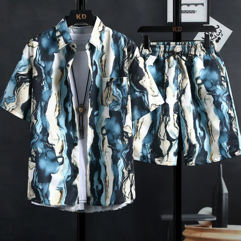 Men's Floral Two-Piece Shirt and Shorts Set