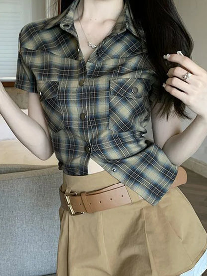 Retro Women's Plaid Checkered Casual Shirt