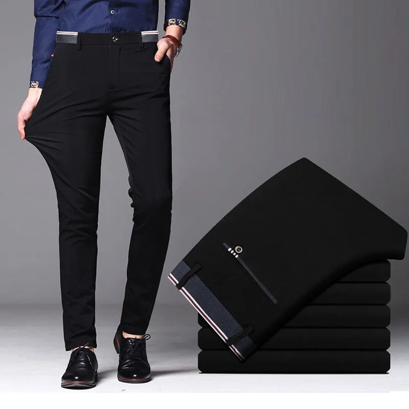 Men's Elastic Straight-Leg Casual Suit Trousers