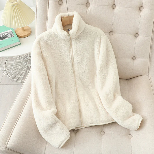 Women's Thick Fleece Zip Jacket with Stand Collar