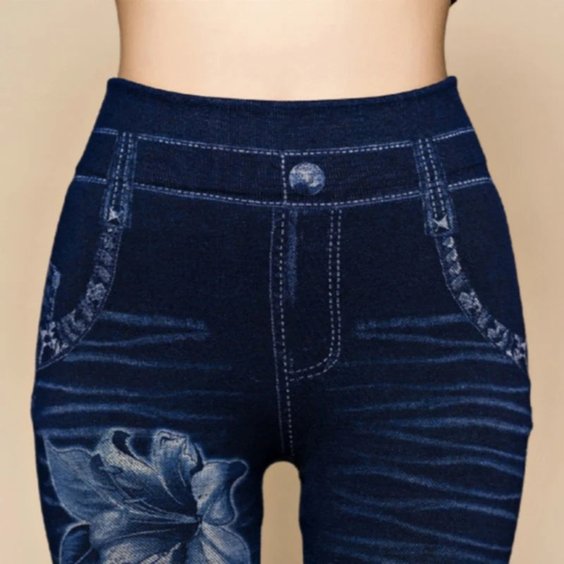 Women's High-Waisted Printed Skinny Denim Jeans - Ankle-Length Slim Fit