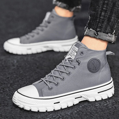 Men's Breathable Canvas High-Top Lace-Up Sneakers