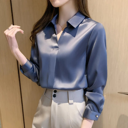 Women's Elegant Long Sleeve Blouse - Various Colors