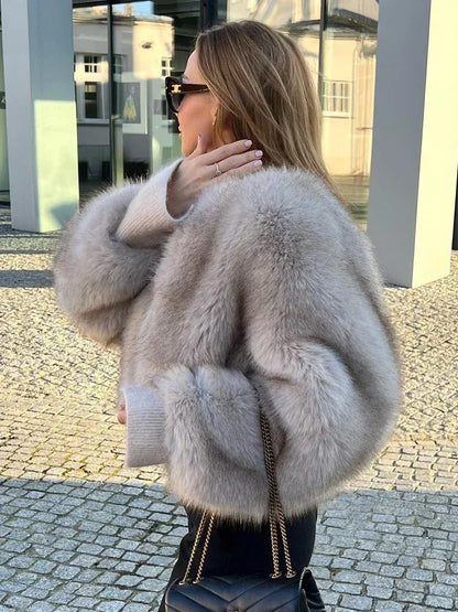 Elegant Women's Long Sleeve Loose Thick Faux Fur Coat