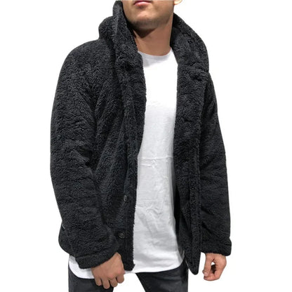 Men's Warm Plush Hooded Cardigan - Long Sleeve