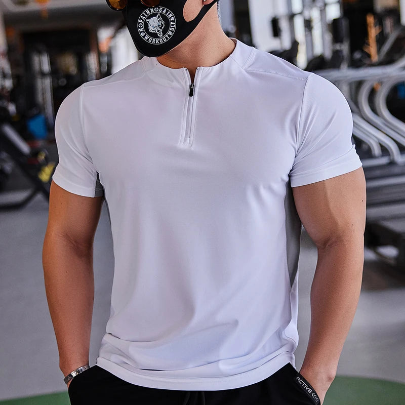 Men's Slim Fit Fitness T-Shirt with Stand Collar Design  - Various Colors