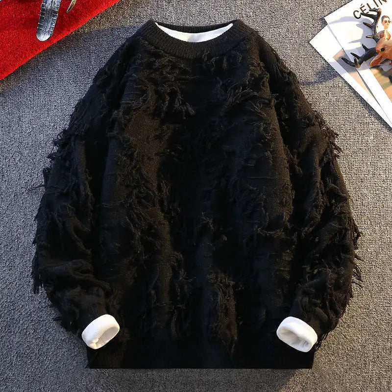 Tassel Design O-Neck Long Sleeve Pullover Sweater for Men