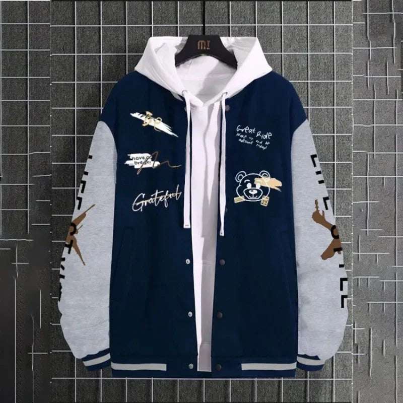 Men's Casual Hooded Baseball Jacket - Various Colors