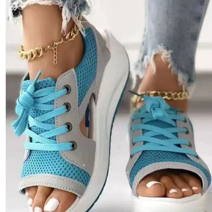 Women's  Chunky Platform Sandals/Sneakers - Comfortable Open Toe Mesh Design