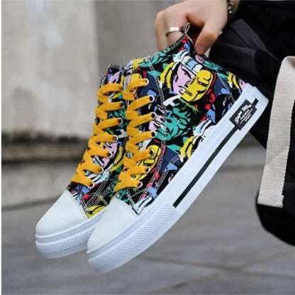 Graffiti-Designed High-Top Lace-Up Sneakers for Men