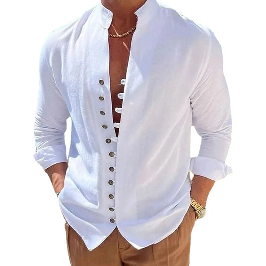 Men's Long Sleeve Button-Up Casual Shirt – Loose Fit - Various Colors