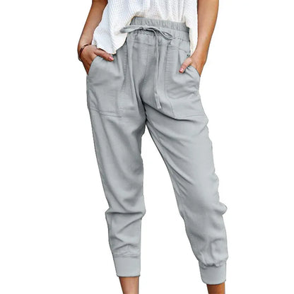 Cross-Border Women's High-Waist Slim-Fit Lace-Up Casual Pants- Various Colors