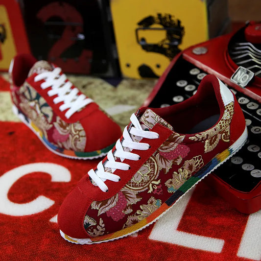 Red Suede Sneakers for Men with Graffiti Print- Various Colors