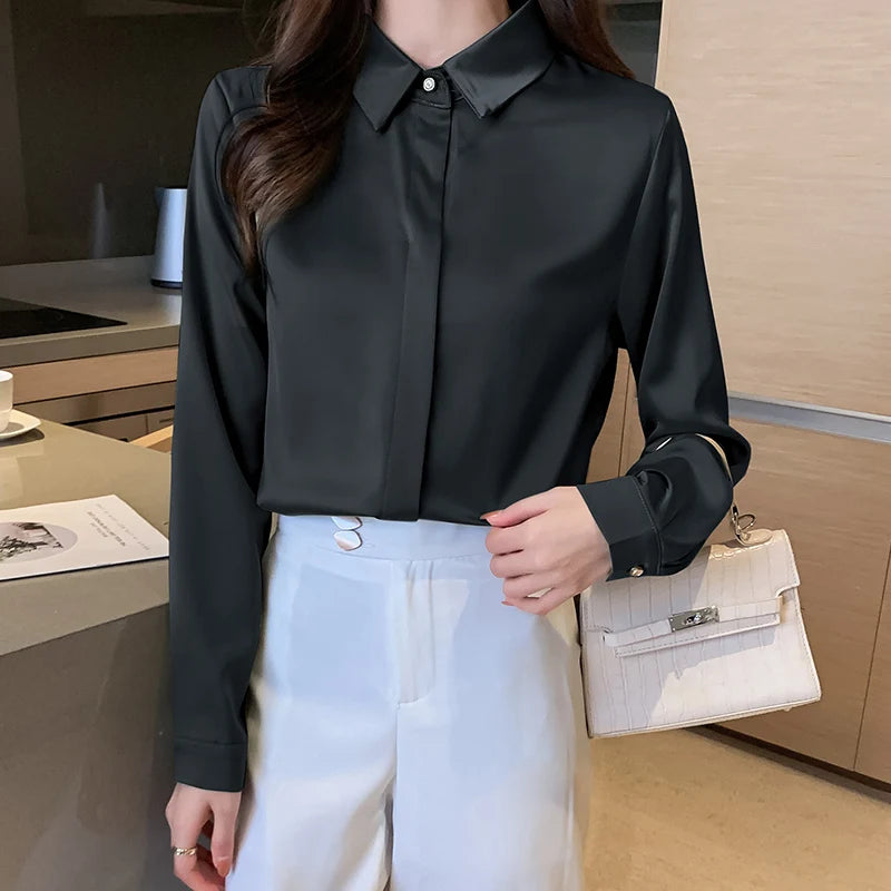 Long Sleeve Satin Shirt for Women - Various Colors