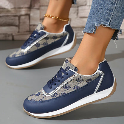 Women's Casual Lace-Up Walking Sneakers – Comfortable and Versatile Flat Design